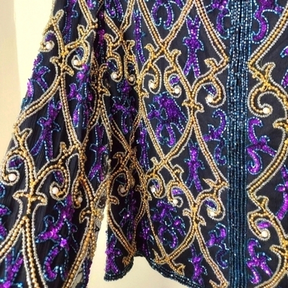Vintage Stenay Silk Hand-Beaded Jacket S Opulent 80s Holiday Formal Glam - Picture 5 of 11